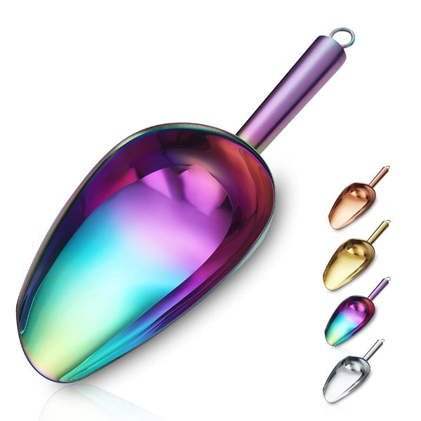 Berglander Stainless Steel Rainbow Ice Scoop 6 OZ, Titanium Colorful Plating Metal Ice Scooper For Ice Maker Multipurpose For Candy Wedding Kitchen Bar Party Pet Animal Dog Food Scoop Beach Shovel 3. Rainbow