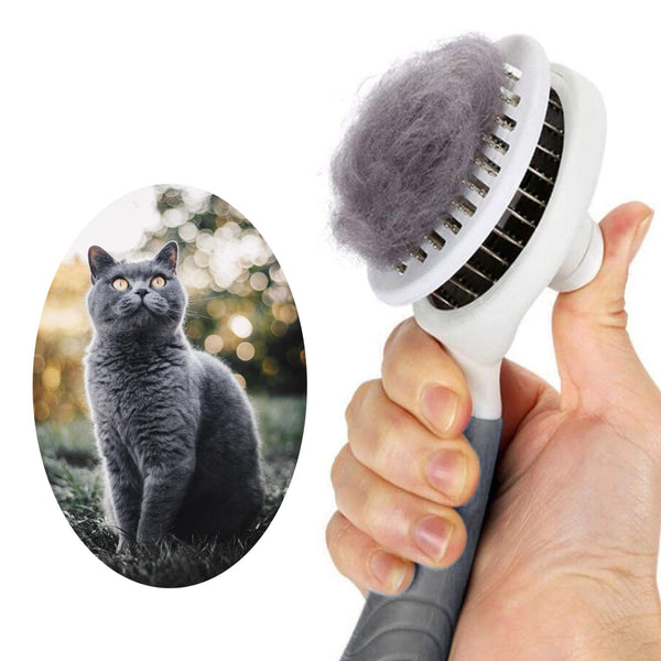 Cat Grooming Brush, Self Cleaning Slicker Brushes for Dogs Cats Pet Grooming Brush Tool Gently Removes Loose Undercoat, Mats Tangled Hair Slicker Brush for Pet Massage-Self Cleaning Upgraded (GRAY) GRAY
