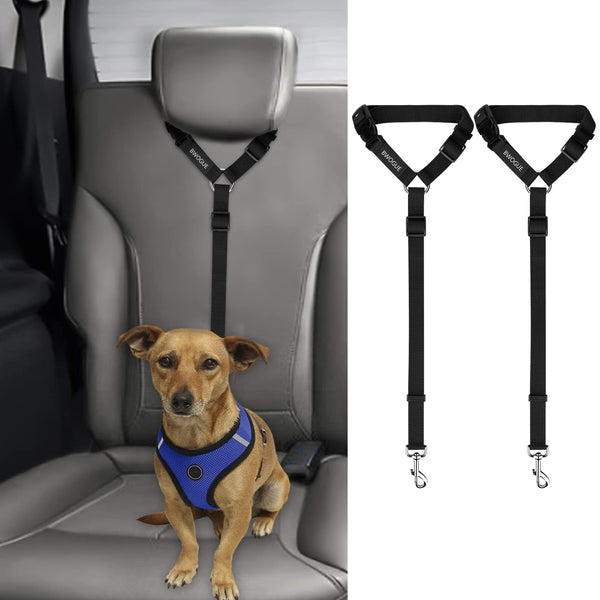 BWOGUE 2 Packs Dog Cat Safety Seat Belt Strap Car Headrest Restraint Adjustable Nylon Fabric Dog Restraints Vehicle Seatbelts Harness Black