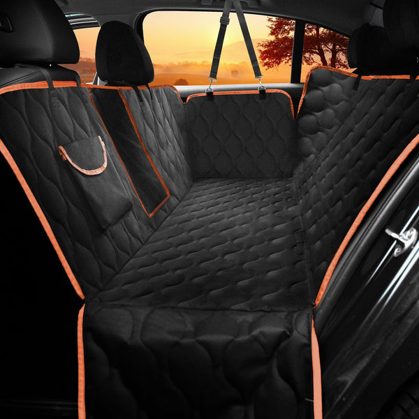 Waterproof Dog Car Seat Cover For Back Seat,Collapsible Scratchproof Dog Car Seat Cover,Nonslip Dog Seat Cover With Mesh Window,Storage Pocket,Side Flaps and Belt,Universal Size Fits for Car/Truck/SUV Black