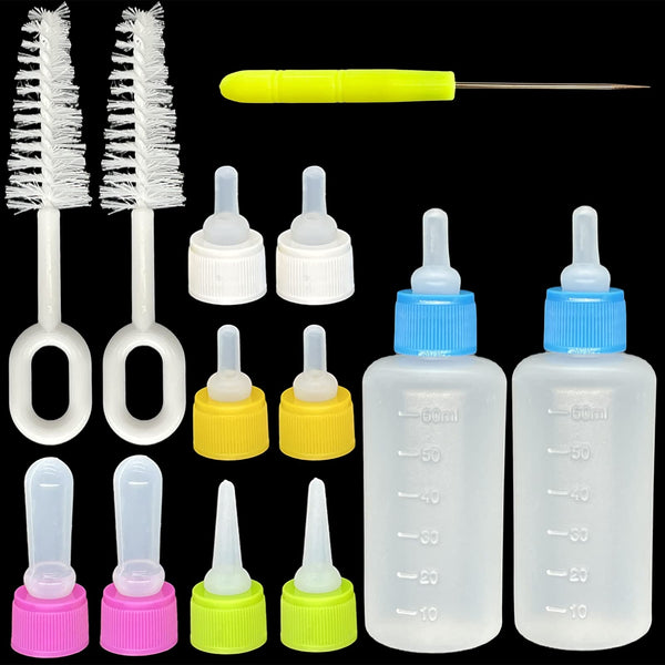 Pet Bottle Kit, Squeeze Liquid Bottle Replaceable Silicone Teat Mini Teat for Newborn Kittens, Puppies, Rabbits, Small Animals Replacement Teat Cat Feeding Bottle Feeding Tool
