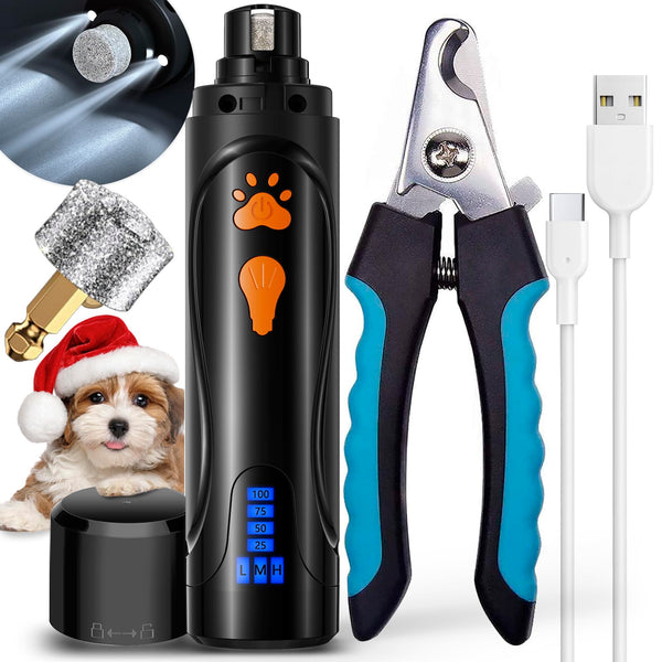 YABIFE Dog Nail Grinder, Dog Nail Trimmers and Clippers Kit, Super Quiet, Rechargeable, for Small Large Dogs & Cats Toenail & Claw Grooming,3 Speeds, 1 Extra Grinding Wheel Black