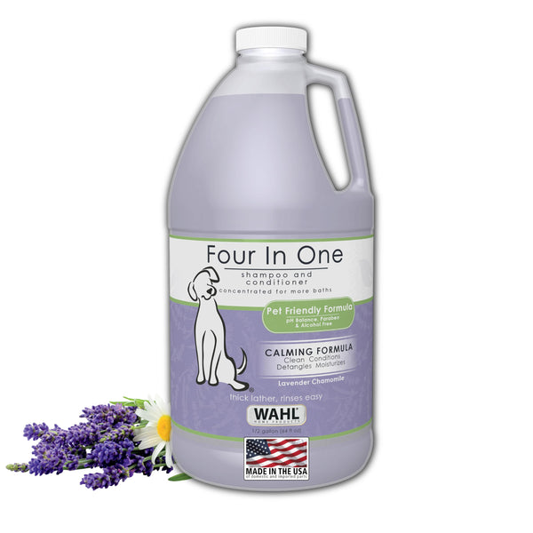 Wahl USA 4-in-1 Calming Pet Shampoo for Dogs – Cleans, Conditions, Detangles, & Moisturizes with Lavender Chamomile - Pet Friendly Formula – 64 Oz - Model 821000-050 64 Ounce