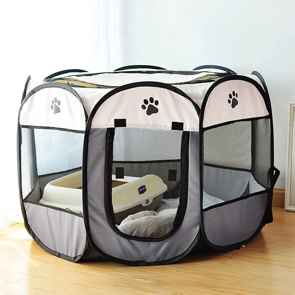 Portable Pet Playpen, Dog Playpen Foldable Pet Exercise Pen Tents Dog House Playground for Puppy Dog/Cat Indoor Outdoor Travel Camping Use Gray Small (29"X29"X17")