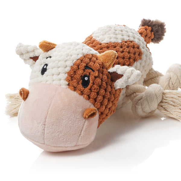 Sedioso Dog Toys, Dog Plush Toy for Large Breed, Cute Squeaky Dog Toys with Crinkle Paper, Dog Chew Toys for Puppy, Small, Middle, Big Dogs (Cow) Cow