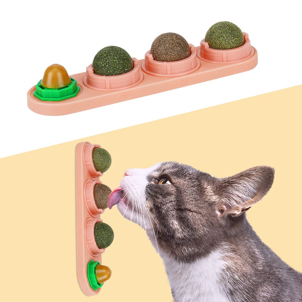 4 Pack Catnip Balls, Catnip Ball for Cats Wall, Edible Kitty Toys for Cats Lick, Safe Healthy Kitten Chew Toys, Teeth Cleaning Dental Cat Toys, Cat Wall Treats (Pink) Pink