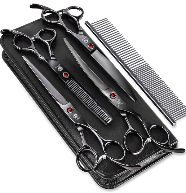 Dog Grooming Scissors Kit with Safety Round Tips, GLADOG Professional 6 in 1 Grooming Scissors for Dogs, Sharp and Heavy-duty Dog Grooming Shears for Dogs Cats Pets Professional Set