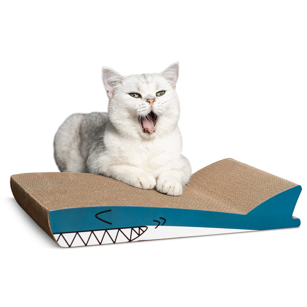 Conlun Cat Scratcher Cardboard Cat Scratch Pad with Premium Scratch Textures Design Durable Cat Scratching Pad Reversible Shark 15.7L x 9W x 2.6H Large-Shark