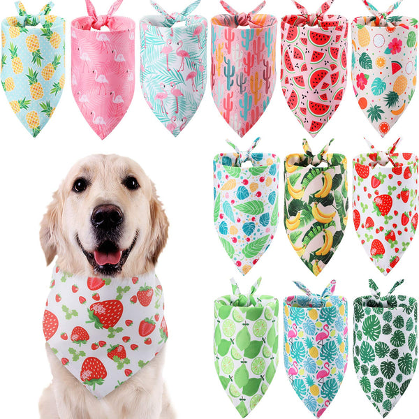 Weewooday 12 Pieces Dog Bandana Scarf Washable Triangular Bibs Pet Adjustable Washable Kerchief Dog Bandana for Small and Large Dogs Party Supplies(Fruit and Leaves Patterns) Fruit and Leaves Patterns