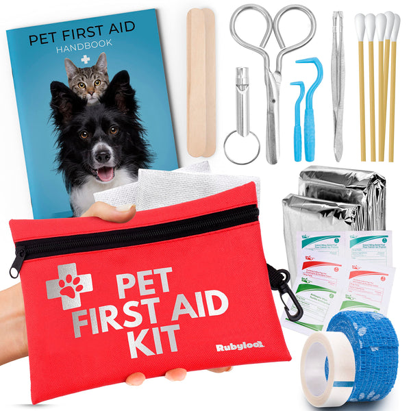 Dog First Aid Kit for Travel | Vet Approved Pet First Aid Supplies for Dog & Cat | Compact Set with Pet First Aid Kit Book, Tick Remover, Emergency Thermal Blanket & More for Hiking, Camping, Hunting Travel 39 piece
